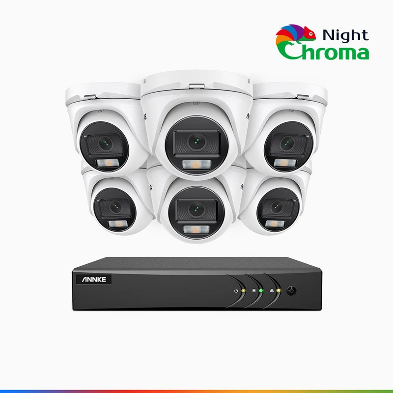 NightChroma TM NAK200 - Kit de surveillance 2MP à 16 canaux avec 6 caméras, vision nocturne polychrome Acme (0.0005 Lux)