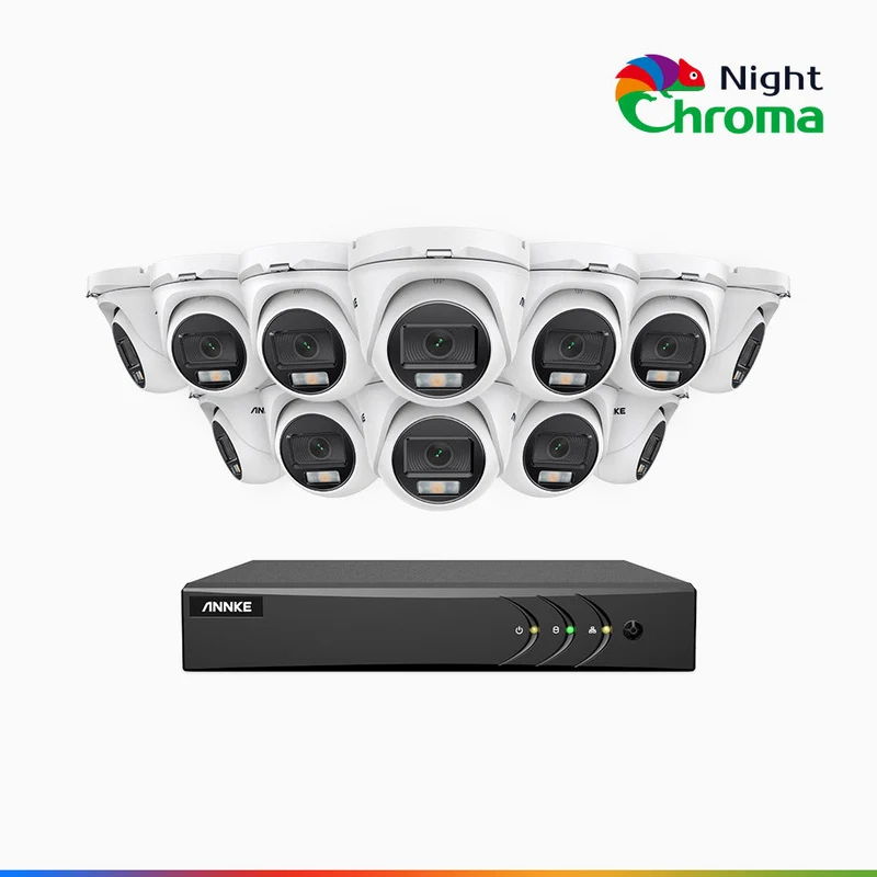 NightChroma TM NAK200 - Kit de surveillance 2MP à 16 canaux avec 12 caméras, vision nocturne polychrome Acme (0.0005 Lux)