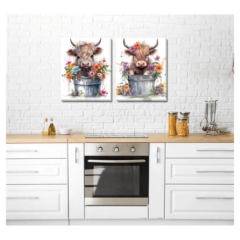 Ensemble de canevas de veaux Highland, 16" x 20" (2 pièces)