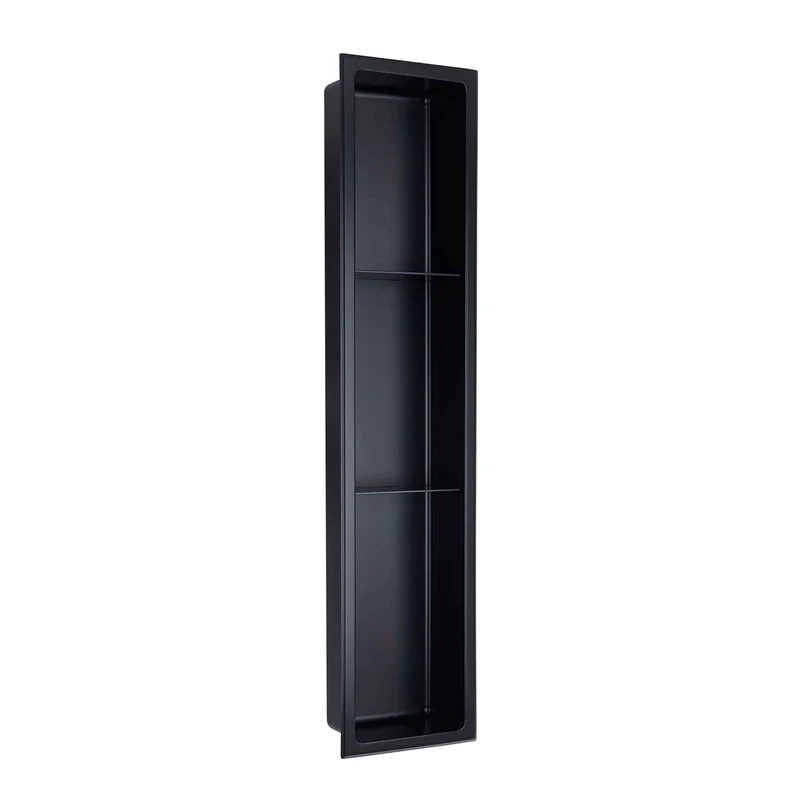Niche de douche murale Layla à 3 tablettes en acier inoxydable noir mat, 8'' x 36''
