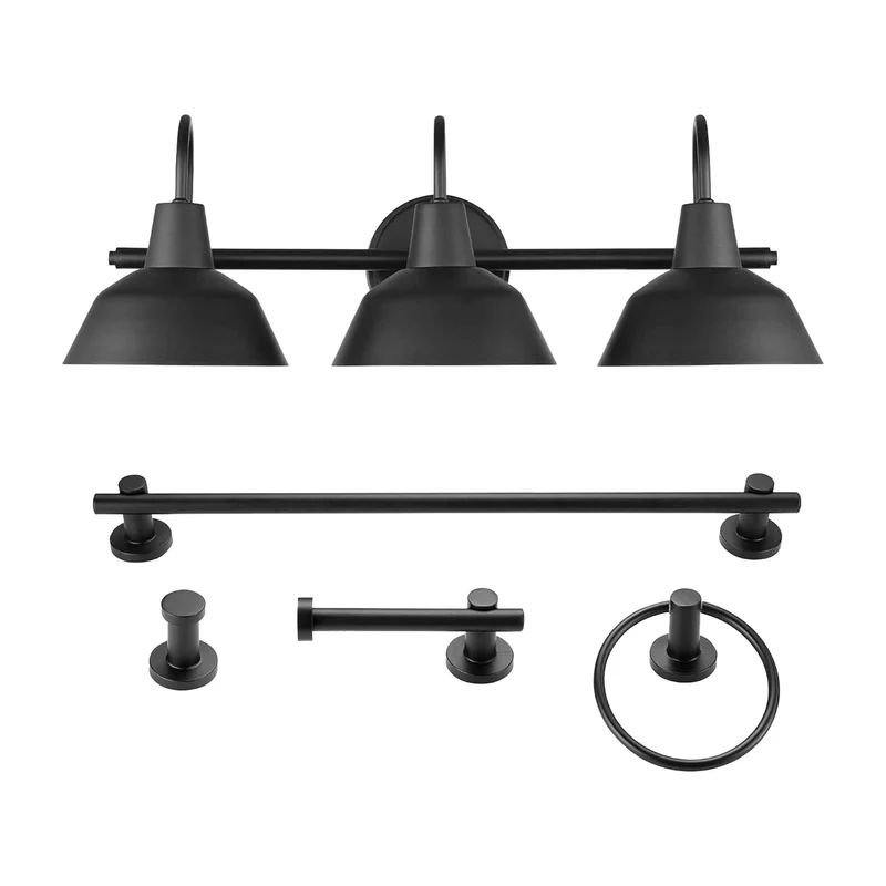 Ensemble de luminaire et d'accessoires de salle de bain de 5 pièces, noir mat