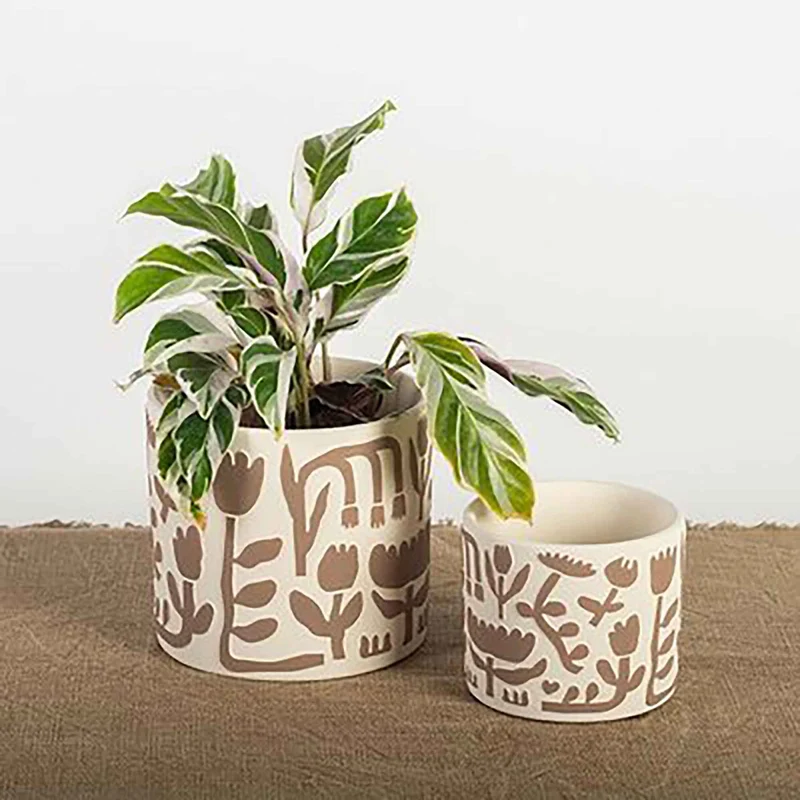 Pot en terre cuite à motifs boho, 5,25" x 5" (moyen)