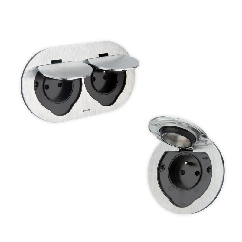 Prise de sol simple + double IP55 16A - 2P+T - métal brossé - Initiale - Protec