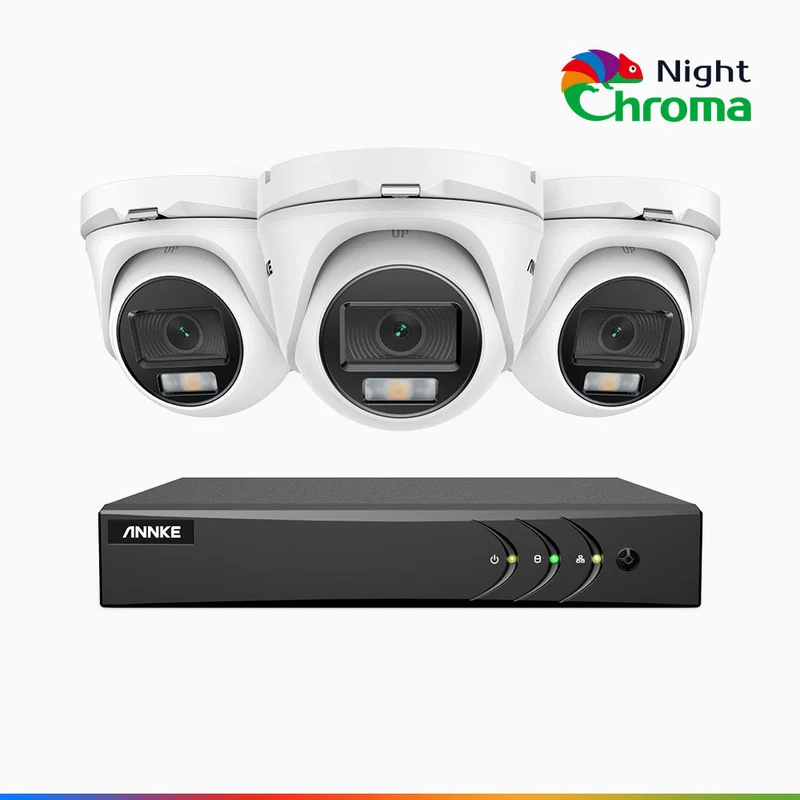 NightChroma TM NAK200 - Kit de surveillance 2MP à 8 canaux avec 3 caméras, vision nocturne polychrome Acme (0.0005 Lux)