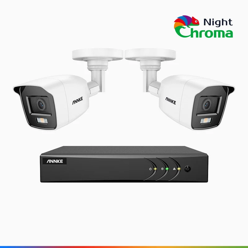 NightChroma TM NAK200 - Kit de surveillance 2MP à 8 canaux avec 2 caméras, vision nocturne polychrome Acme (0.0005 Lux)