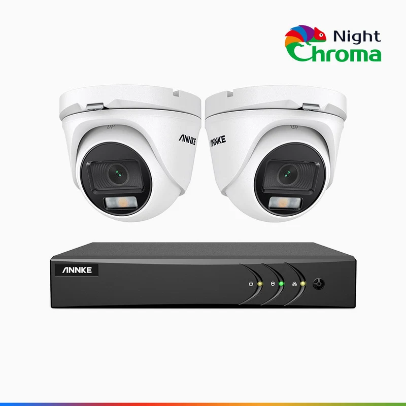 NightChroma TM NAK200 - Kit de surveillance 2MP à 8 canaux avec 2 caméras, vision nocturne polychrome Acme (0.0005 Lux)