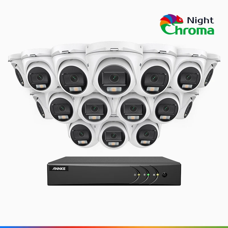 NightChroma TM NAK200 - Kit de surveillance 2MP à 16 canaux avec 16 caméras, vision nocturne polychrome Acme (0.0005 Lux)