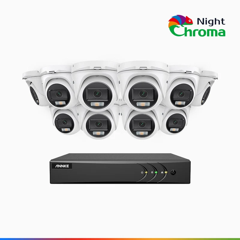 NightChroma TM NAK200 - Kit de surveillance 2MP à 16 canaux avec 10 caméras, vision nocturne polychrome Acme (0.0005 Lux)