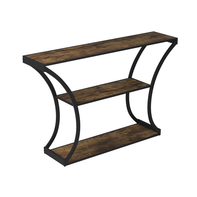 Table console à 3 étagères d'aspect bois récupéré avec métal noir, 48" x 12" x 31"