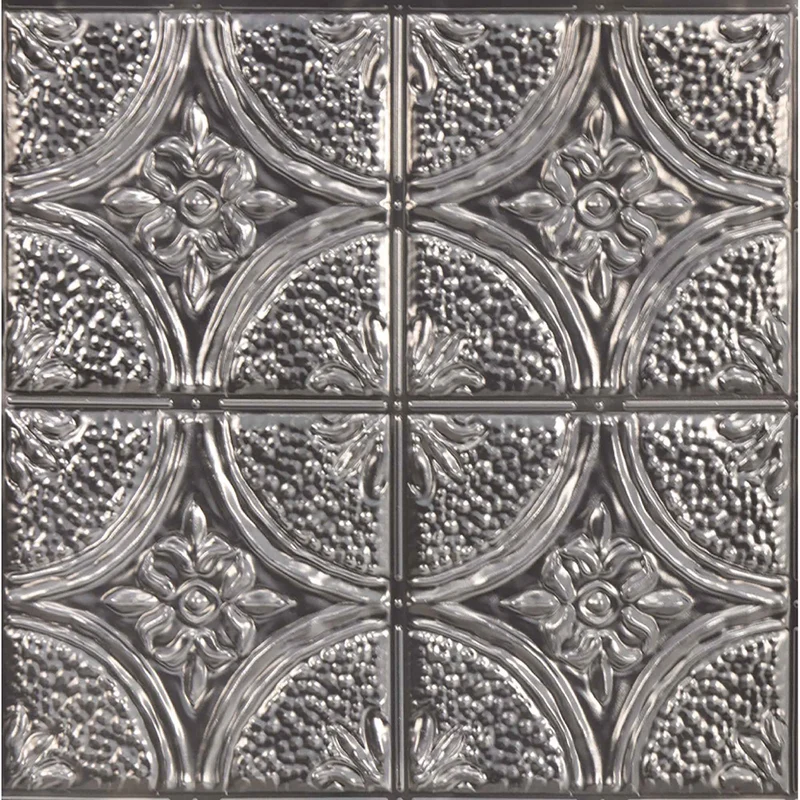 Tuile adhésive imitation étain argenté antique Camden, 10'' x 10'' (4 unités)