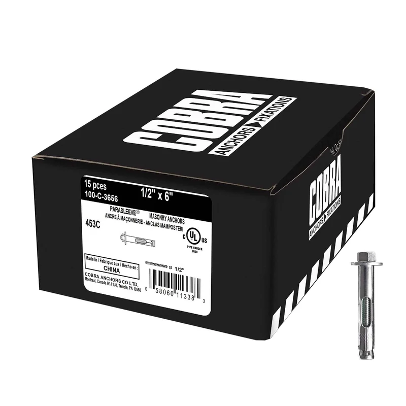 Ancrage à béton plaqué zinc Parasleeve, 1/2" x 6" (15 unités)