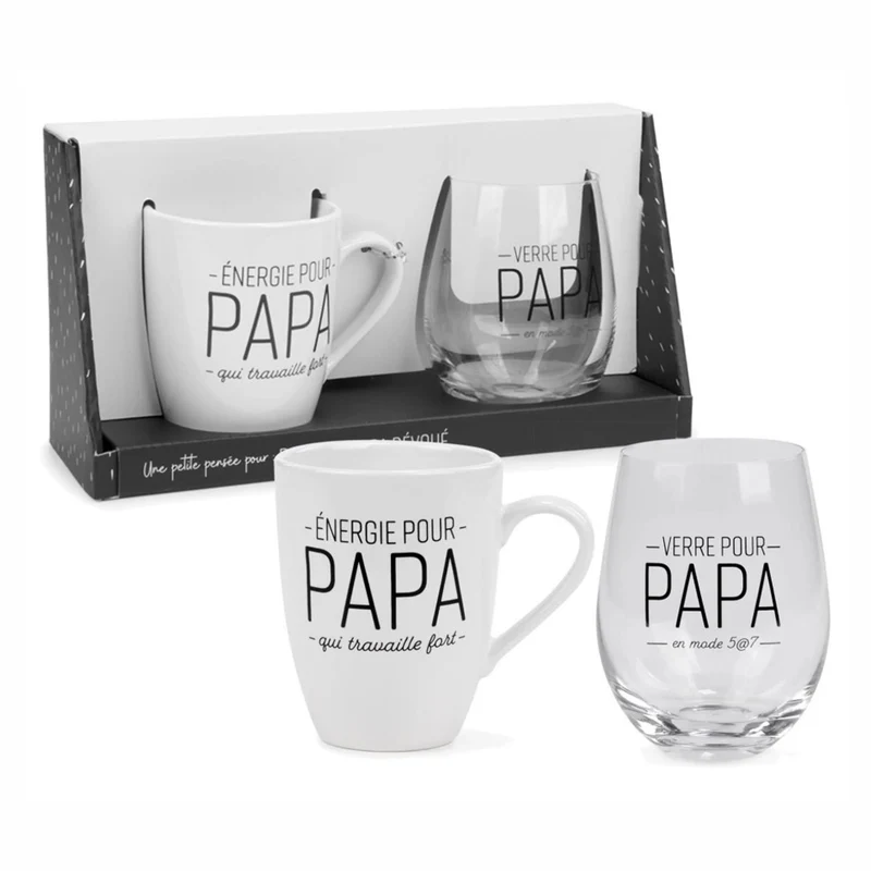 Ensemble d’une tasse et d’un verre à vin avec inscription ''PAPA''