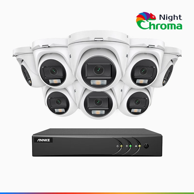 NightChroma TM NAK200 - Kit de surveillance 2MP à 16 canaux avec 8 caméras, vision nocturne polychrome Acme (0.0005 Lux)