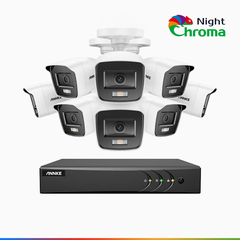 NightChroma TM NAK200 - Kit de surveillance 2MP à 8 canaux avec 8 caméras, vision nocturne polychrome Acme (0.0005 Lux)