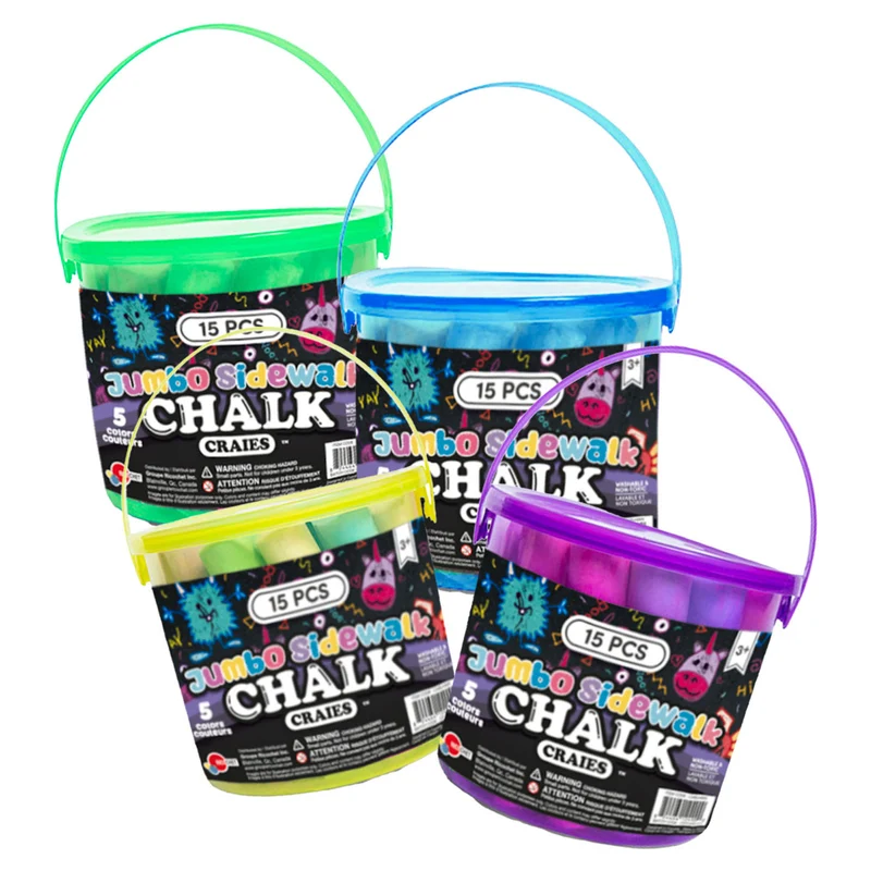 Seau de craies pour trottoir, 15 pièces (couleurs assorties)