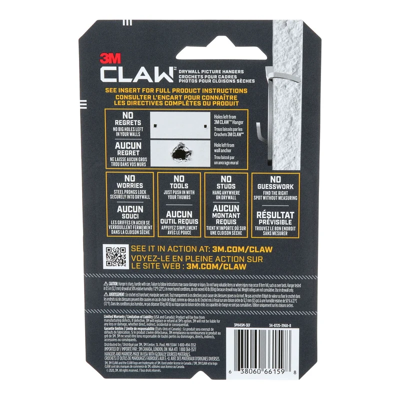 Crochet CLAW pour cadres pour cloisons sèches, 20 kg (3 pièces)
