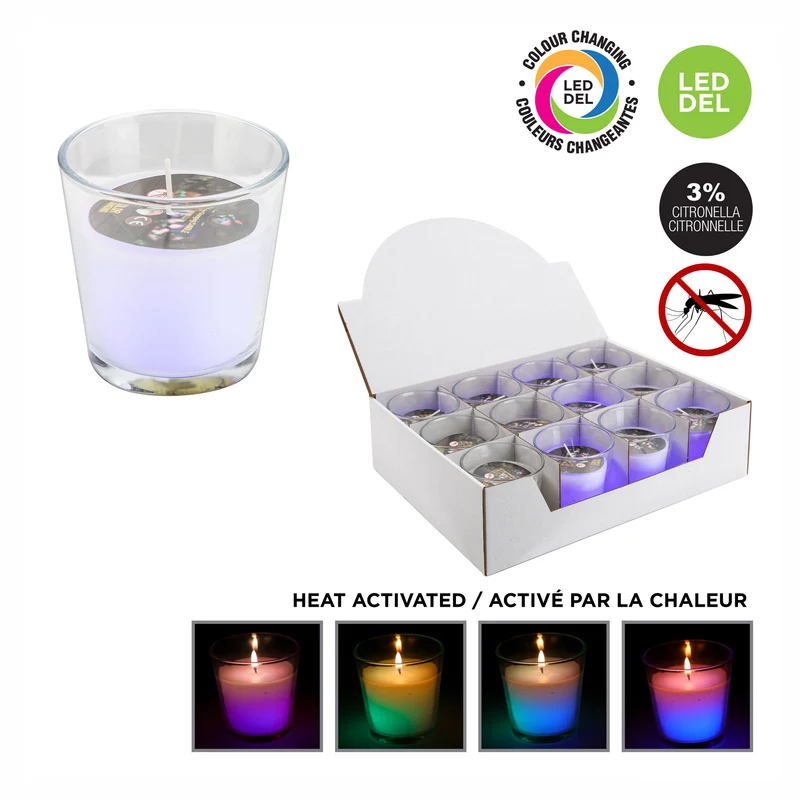 Bougie lumineuse à la citronnelle dans un pot en verre transparent, 3" (7,5 cm)