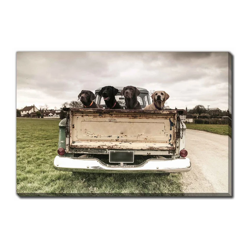 Impression sur toile rétro chiens dans le camion, 45'' x 30''