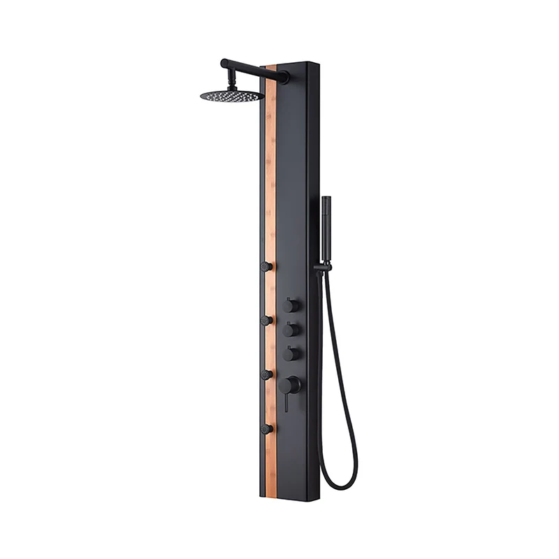Colonne de douche noir mat avec finition en bambou en acier inoxydable, 18,35'' x 7,87" x 55,11"