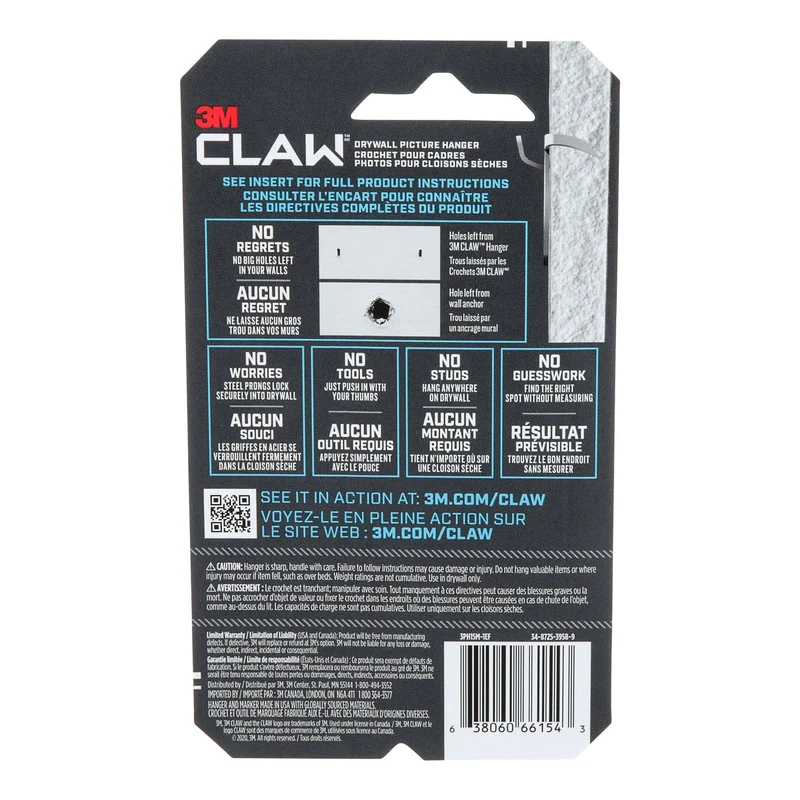 Crochet CLAW pour cadres pour cloisons sèches, 7 kg (15 lb)