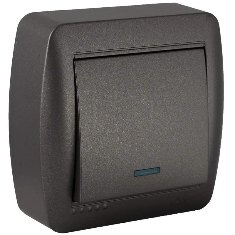 Interrupteur va et vient voyant lumineux saillie - Noir graphite - Solera