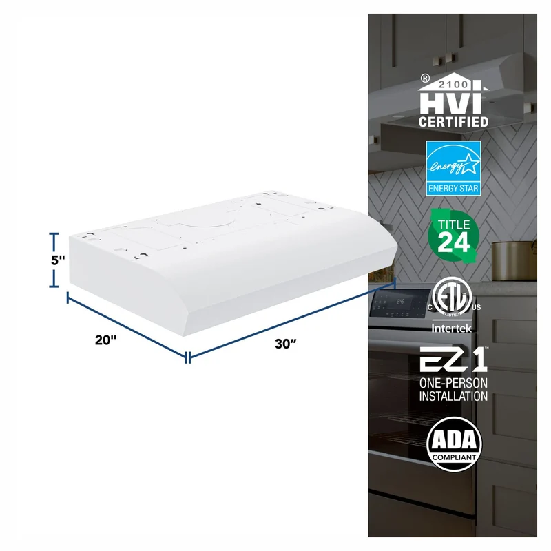 Hotte de cuisine sous-armoire Mantra de 30" avec puissance maximale de 350 pi³ / min, blanc