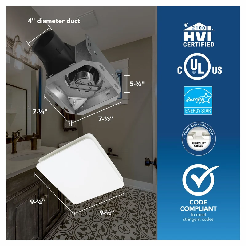 Ventilateur de salle de bain de la série Roomside, 80 pi³/min