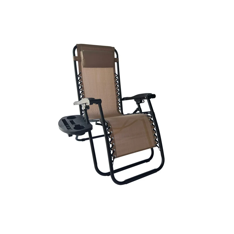 Chaise zéro gravité avec plateau porte-gobelets, beige