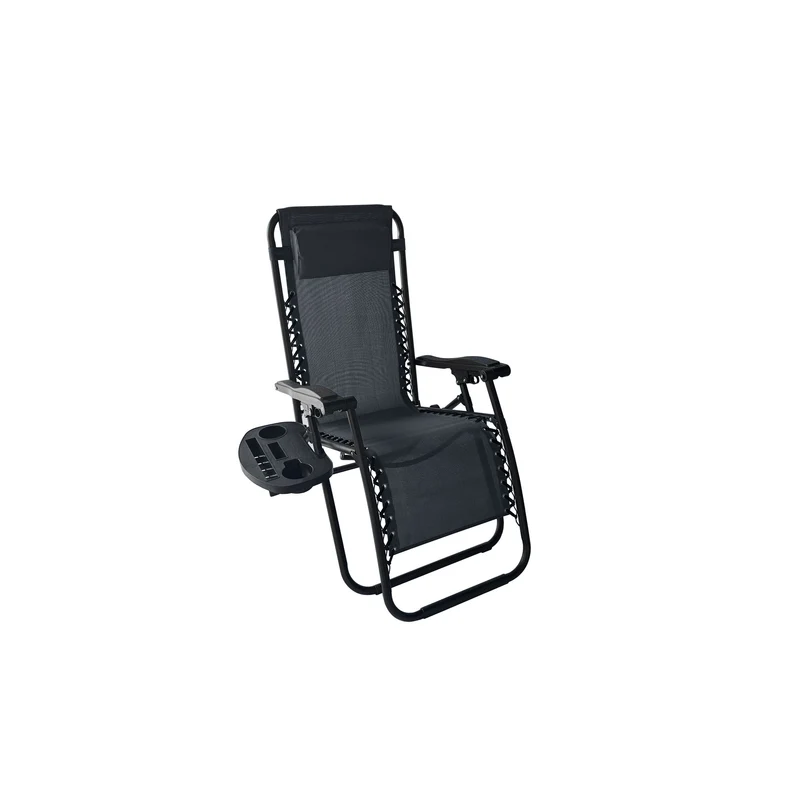 Chaise zéro gravité avec plateau porte-gobelets, noir