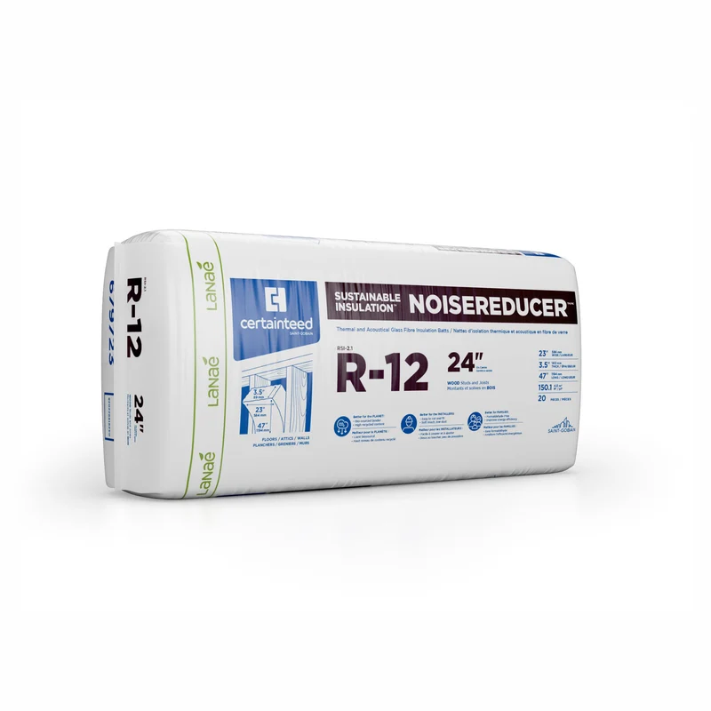 Laine d’isolation thermique et acoustique en fibre de verre R12, 3-1/2" x 23" x 47" (150,1 pi²)
