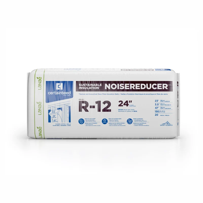 Laine d’isolation thermique et acoustique en fibre de verre R12, 3-1/2" x 23" x 47" (150,1 pi²)
