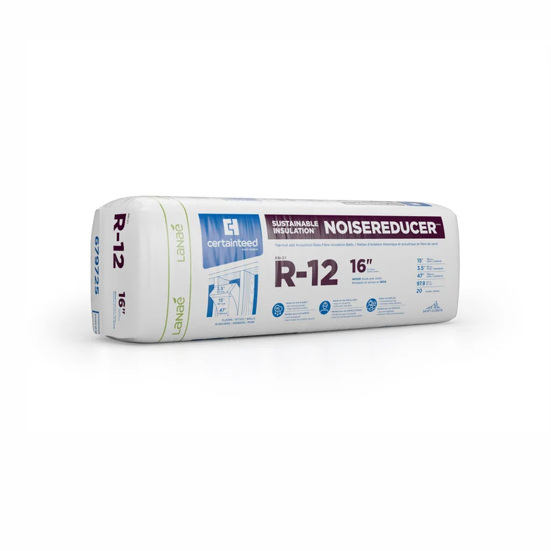 Laine d’isolation thermique et acoustique en fibre de verre R12, 3-1/2" x 15" x 47" (97,9 pi²)
