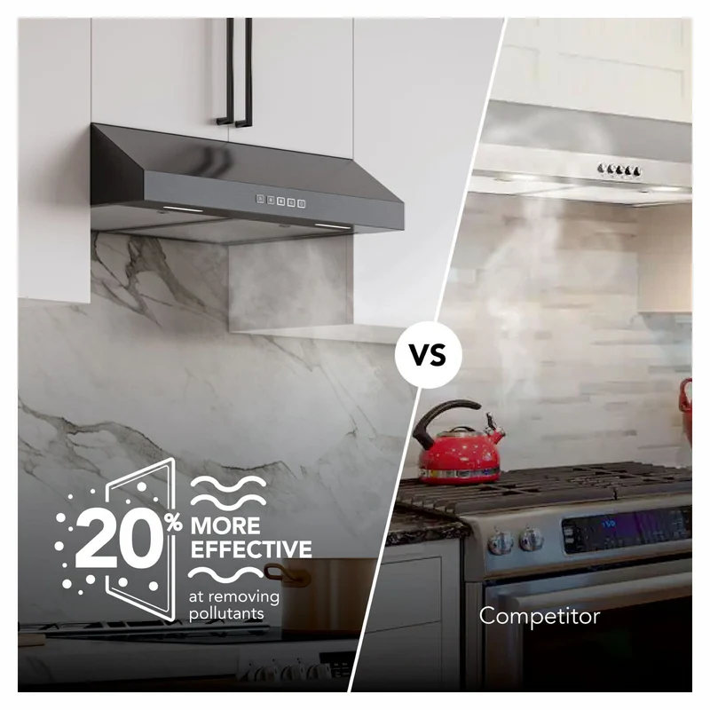 Hotte de cuisine sous-armoire Glacier de 30" avec puissance maximale de 350 pi³ / min, acier inoxydable noir