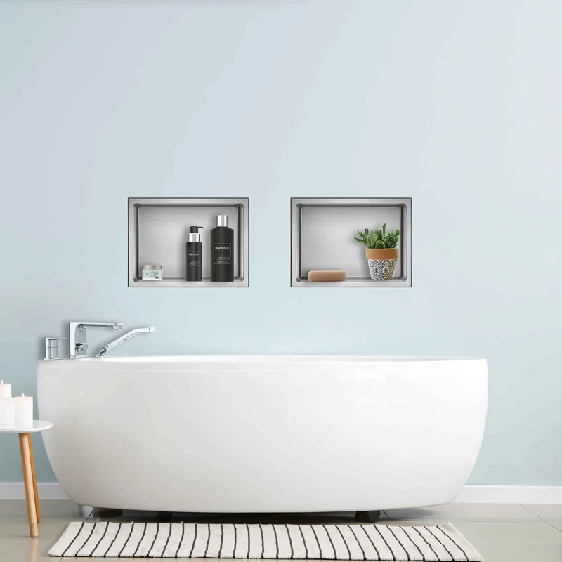 Niche de douche murale Layla en acier inoxydable brossé, 12'' x 16''