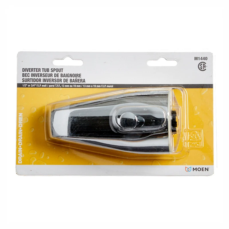 Bec inverseur de baignoire à déviation, chrome