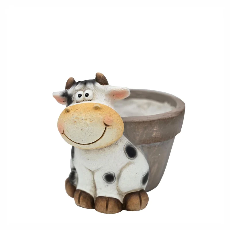 Jardinière avec figurine de vache, 8" x 8-1/4" x 10-1/4"