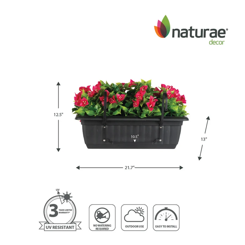 Balconnière de bougainvillier fuchsia artificielle pour rampe, 21,7" x 13" x 12,5"