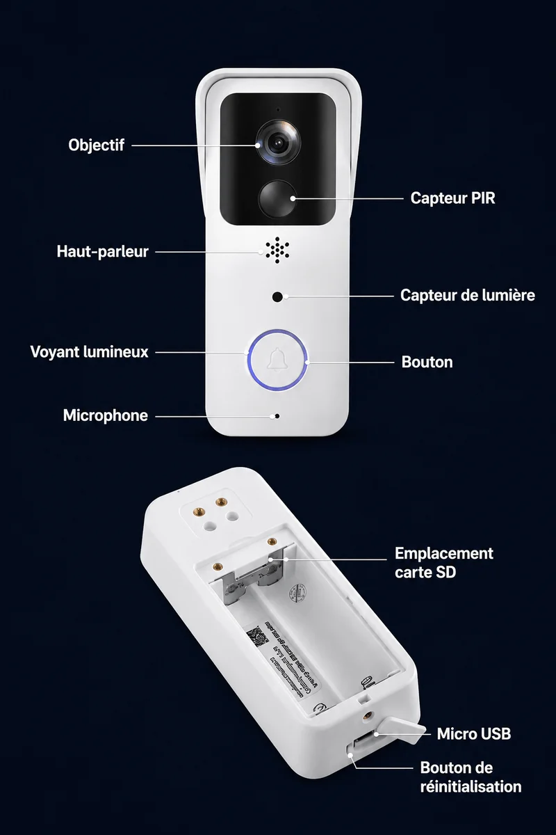 Sonnette Vidéo WiFi 1080P avec Vision Nocturne