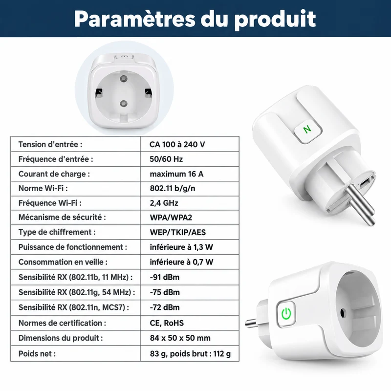Prise Connectée WiFi Compteur Énergie