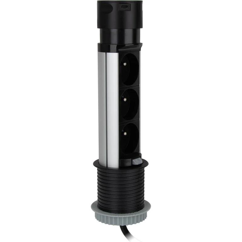 Multiprise escamotable 3x16A + 2 USB - Noir - Otio