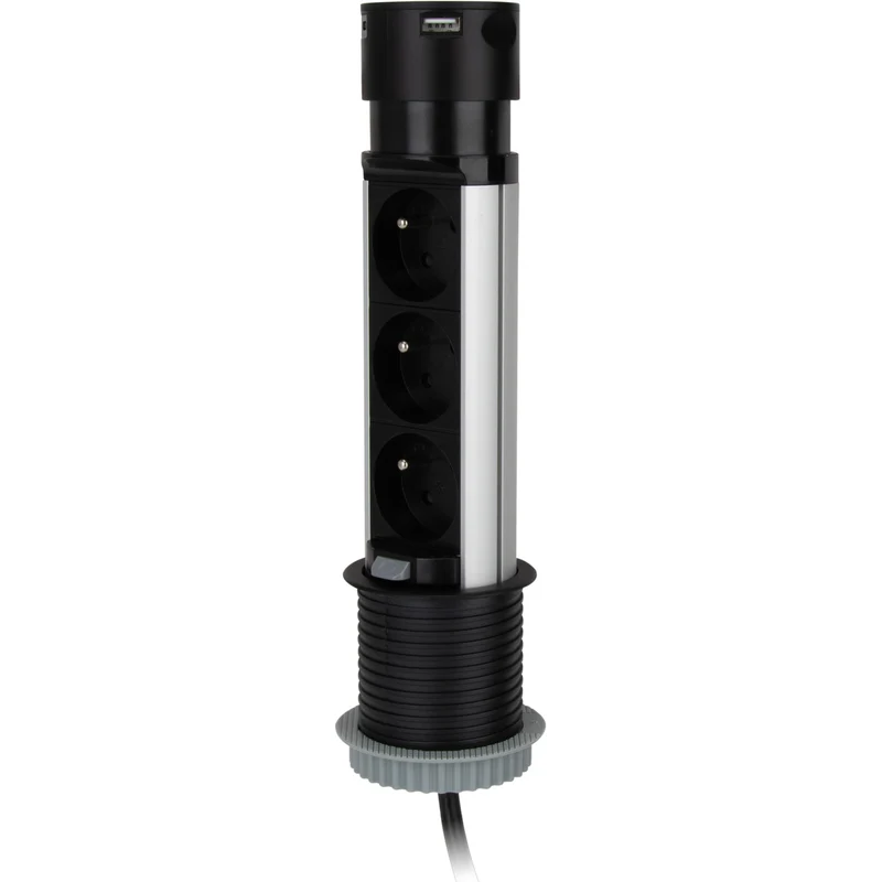 Multiprise escamotable 3x16A + 2 USB - Noir - Otio