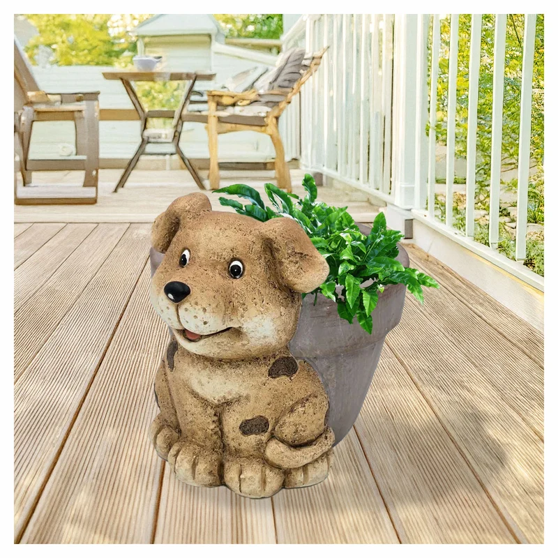 Jardinière avec figurine de chien, 8'' x 10"