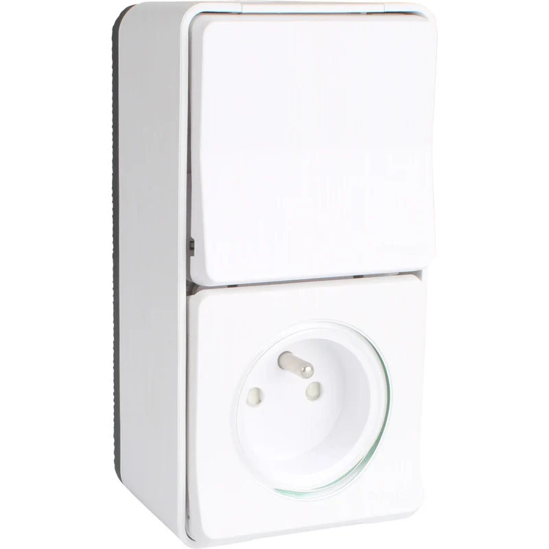 Prise 2P+T + interrupteur saillie IP55 - Mureva - Schneider