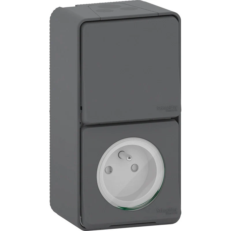Prise 2P+T + interrupteur saillie IP55 - Mureva - Schneider