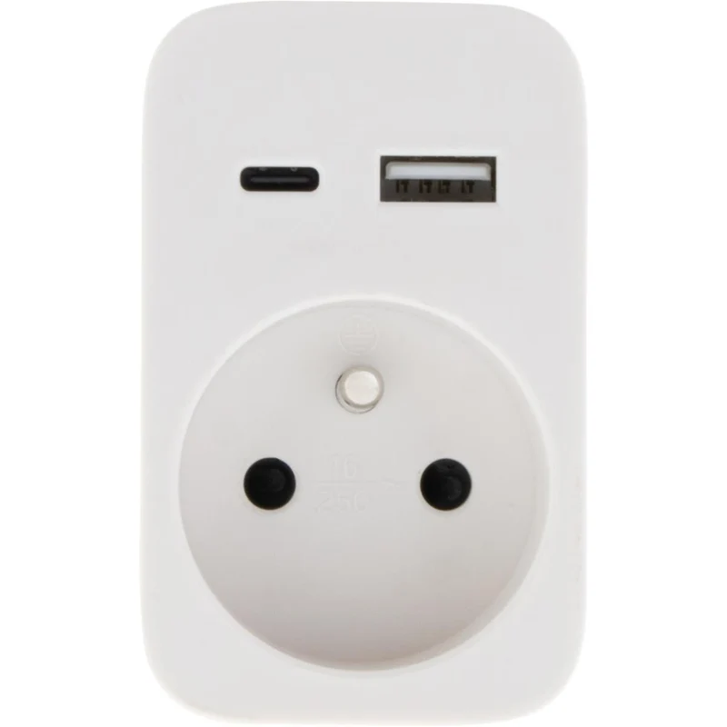 Prise murale 2P+T 16A 230V 3680W - USB A + USB-C - Watt and Co