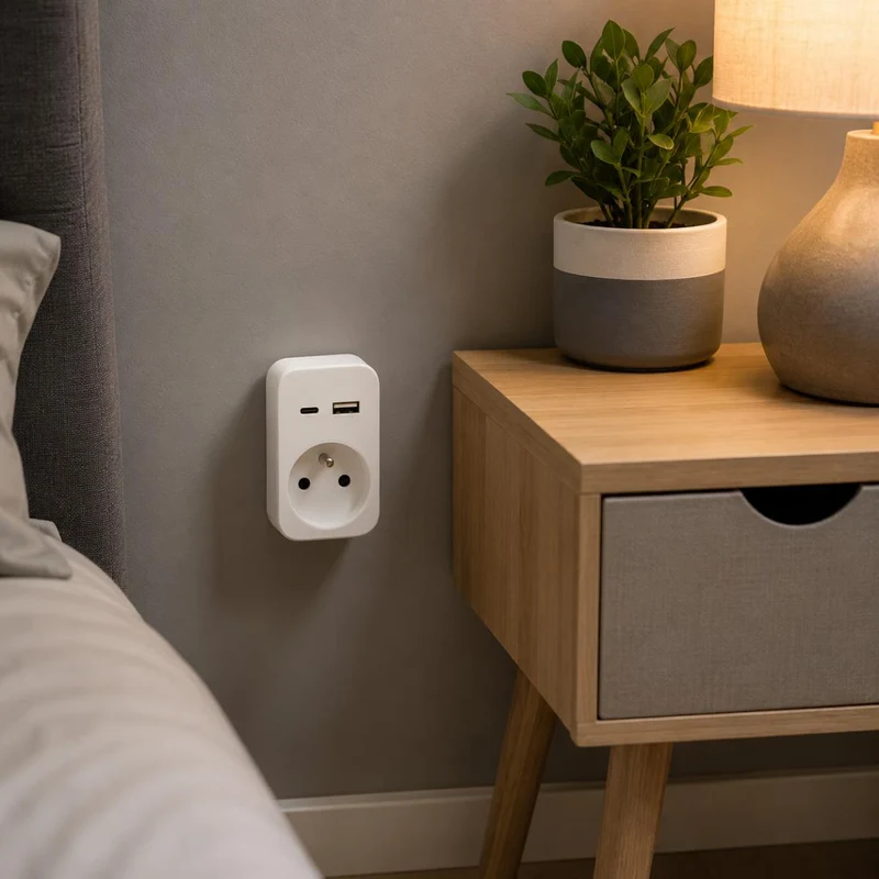 Prise murale 2P+T 16A 230V 3680W - USB A + USB-C - Watt and Co