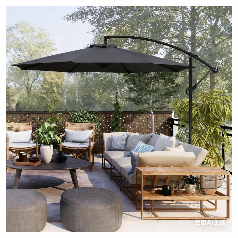 Parasol excentré haut de gamme de 10', anthracite