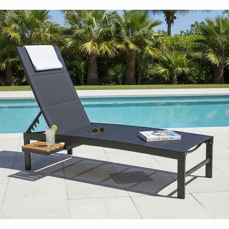 Chaise longue Southport avec tablette rétractable, noir
