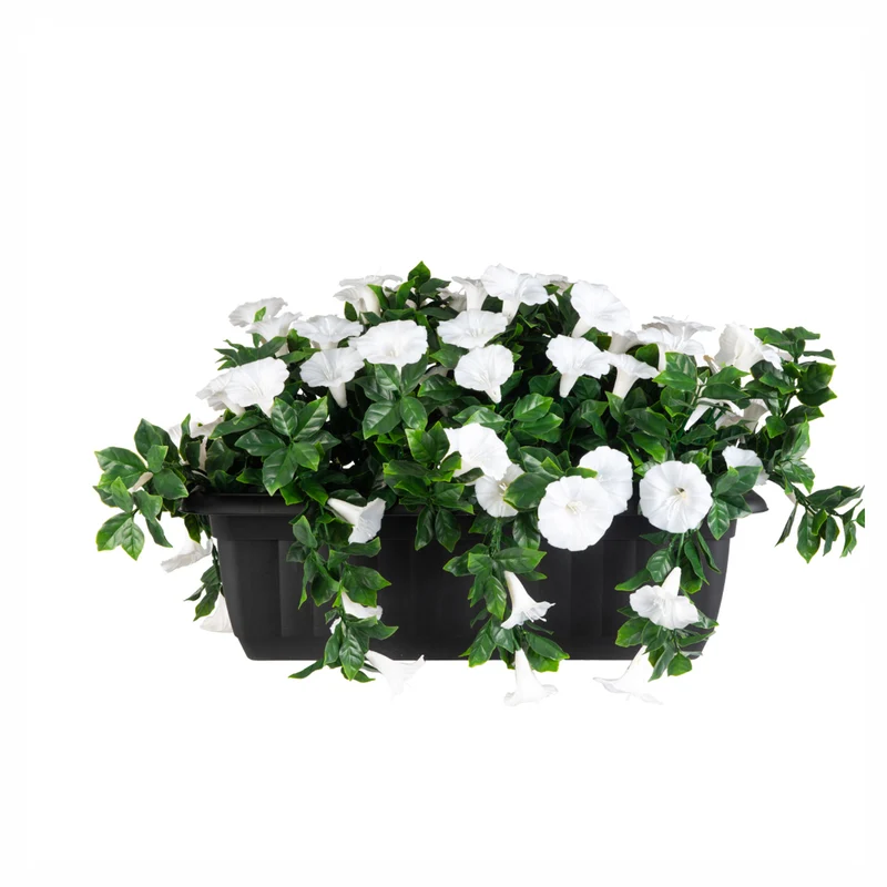 Balconnière de pétunia blanc retombant artificielle pour rampe, 21,65" x 13" x 14,17"