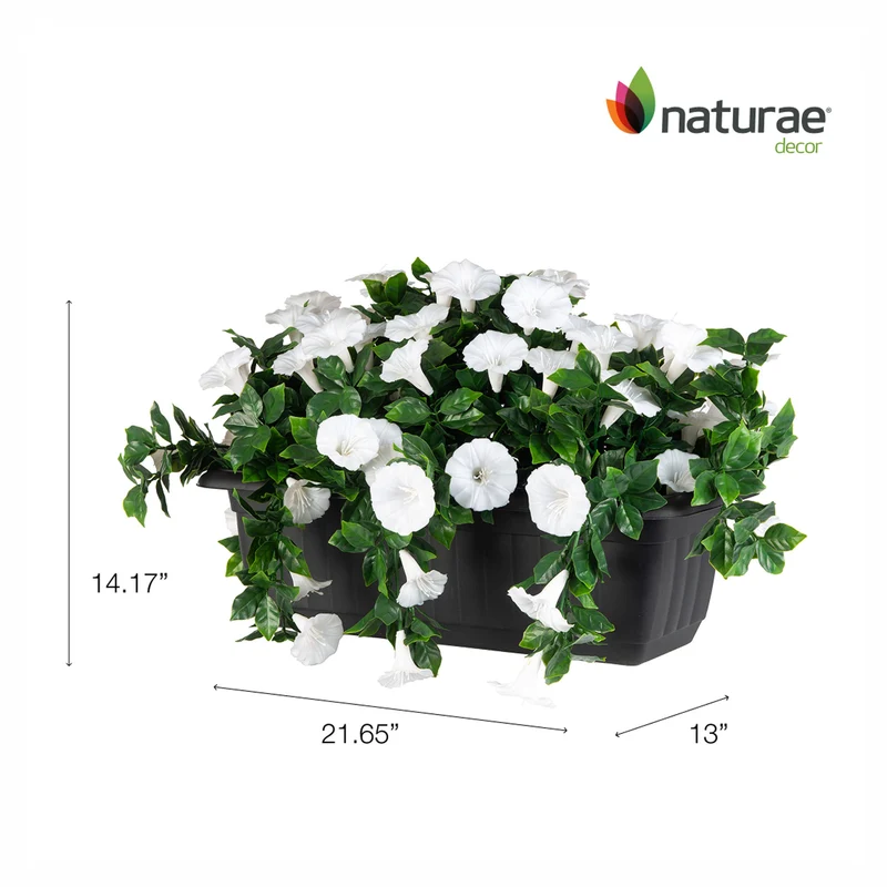 Balconnière de pétunia blanc retombant artificielle pour rampe, 21,65" x 13" x 14,17"
